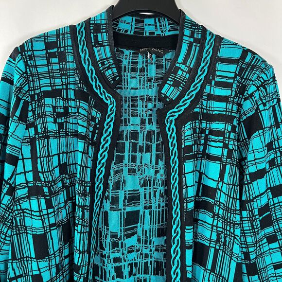 Ming Wang Cardigan Size 3X Teal Black Funky Artsy Abstract Colorful Work Office - Picture 1 of 15